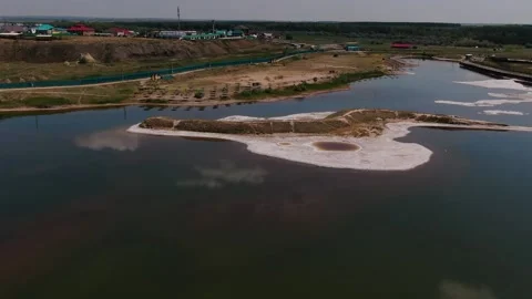 Video filming from a drone. flight over a salt lake Stock Footage 146309482
