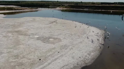 Video filming from a drone. flight over a salt lake Stock Footage 146309487