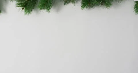 Video of fir tree branches with snow pattern and copy space on white background Stock Footage 160920695