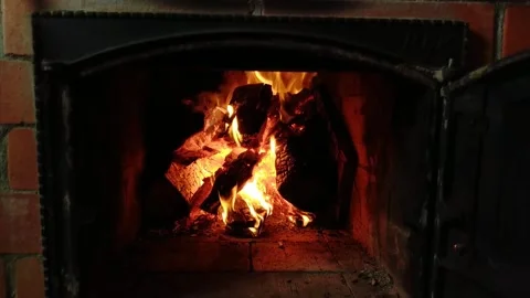 Video with fireplace and fire on a cold evening Stock Footage 197525623