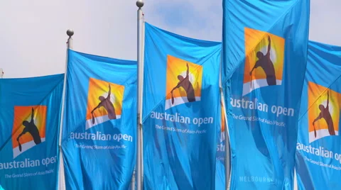 Video of flags with Australian Open logos Stock Footage 58841085