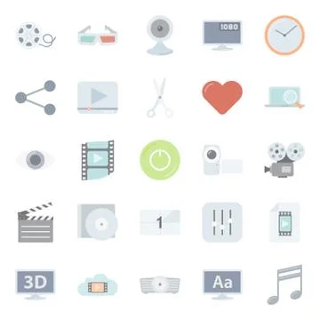 Video flat icons set Stock Illustration