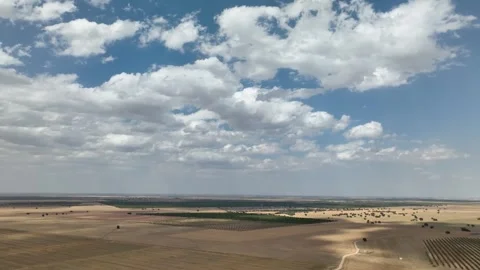 Video of a flight over large expanses of crop fields with a sky with clouds Video stock 259657623