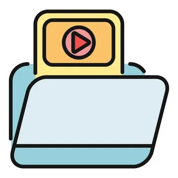 Video folder organizing multimedia files flat icon Stock Illustration