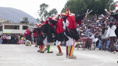 Video of folkloric dancers dancing the dance called "Auquish" Stock Footage 229556898