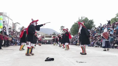 Video of folkloric dancers dancing the dance called "Auquish" Stock Footage 229556992