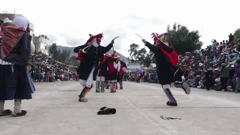 Video of folkloric dancers dancing the dance called "Auquish" Stock Footage 229557006
