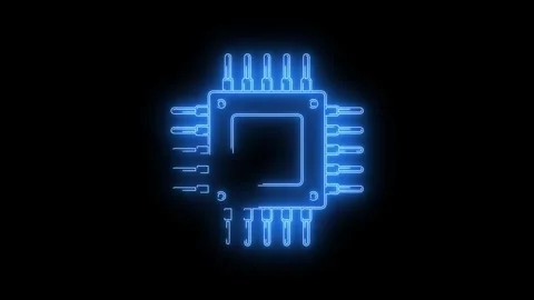 Video footage of Blue glowing Processor, CPU neon icon. Stock Footage 261378694