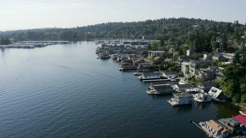 Video Footage of Houseboats along Portage Bay in Seattle Stock Footage