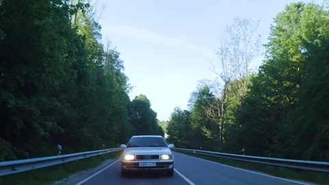 Video footage. Point of view back vehicle drive car travel highway blue sky d Stock Footage