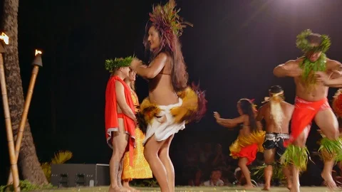 Video footage of Polynesian dancers at the old Lahaina Luau, Maui Hawaii Stock Footage