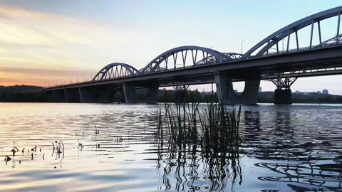 Video footage with a view of the Darniytsky bridge in Kyiv, Ukraine Stock Footage 174313210