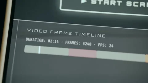 Video frame timeline indicates technical specifications for a video project Stockbeeldmateriaal 333373710