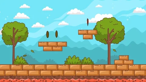 Video Game background animation. picture with sky, moving clouds, ground Stock Footage 294697554