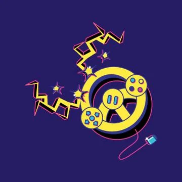 Video game car wheel control with electric rays Stockillustratie