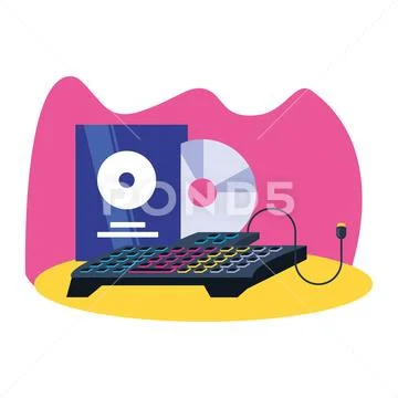 Video game compact disk with keypad Stock Illustration