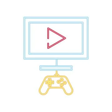 Video game computer with control neon style icon Stock Illustration