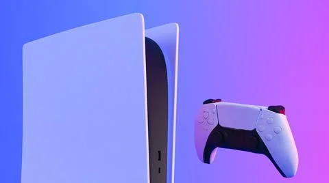 Video game console and new-generation Joystick video game controller, futuris Stock Photos