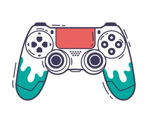 Video Game Console, Gamepad Controller, Game Player Gadget Hand Drawn Vector イラスト素材
