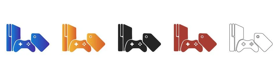 Video game console icon set with attached price tags Stock Illustration
