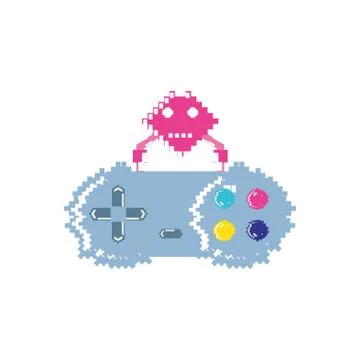 Video game control with alien pixelated Stock Illustration