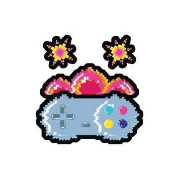 Video game control with fire balls pixelated Stock Illustration