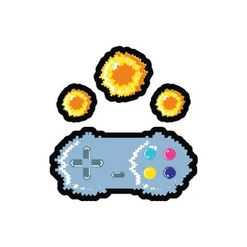 Video game control with fire balls pixelated Stock Illustration