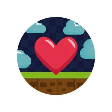 Video game control with heart pixelate Stock Illustration