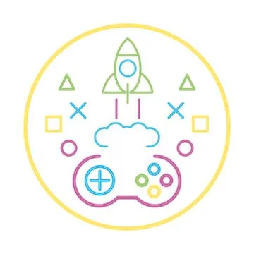 Video game control with rocket launcher neon style icon Stock Illustration