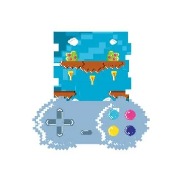 Video game control with stage scene pixelated Stock Illustration