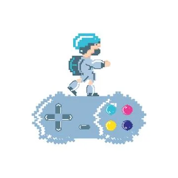 Video game control with warrior avatar pixelated Stock Illustration