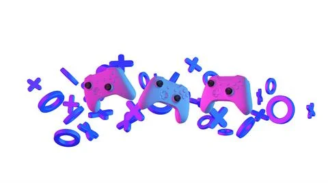 Video game controller and abstract shapes with neon stylized lighting. Gaming Stock Illustration