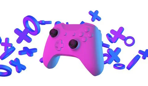 Video game controller and abstract shapes with neon stylized lighting. Gaming Stock Illustration