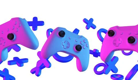 Video game controller and abstract shapes with neon stylized lighting. Gaming Stock Illustration