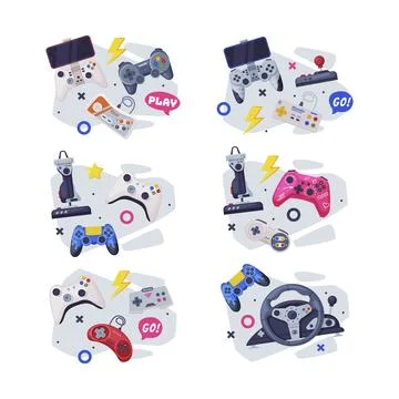 Video Game Controller and Electronic Device for Home Console Vector Composition Illustrazione stock