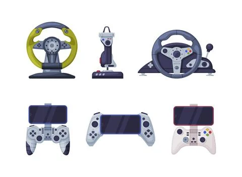 Video Game Controller and Electronic Device for Home Console Vector Set 스톡 일러스트