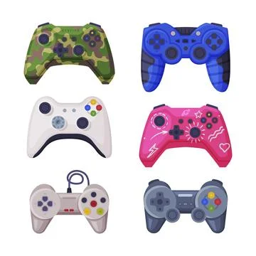 Video Game Controller and Electronic Device for Home Console Vector Set Illustrazione stock