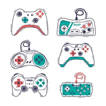 Video Game Controller and Electronic Device for Home Console Vector Set Illustrazione stock