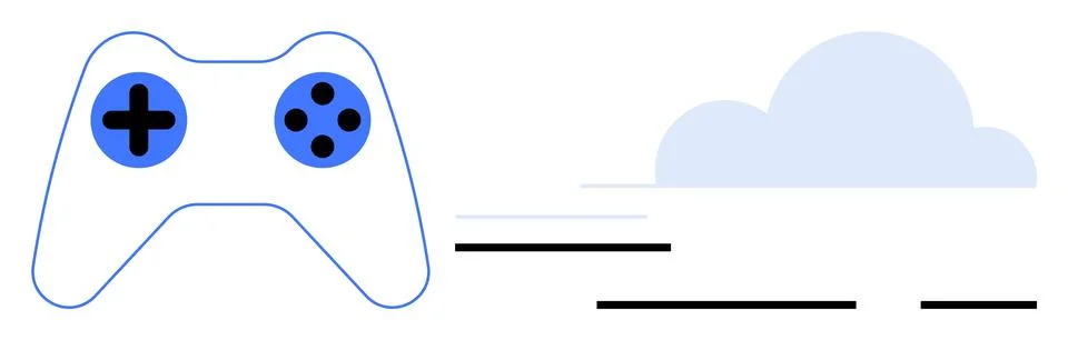 Video game controller with blue buttons and speed lines conveying motion. Bac Stock Illustration