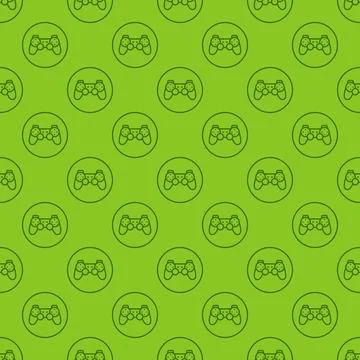 Video Game Controller in Circle vector Joypad linear green seamless pattern 스톡 일러스트