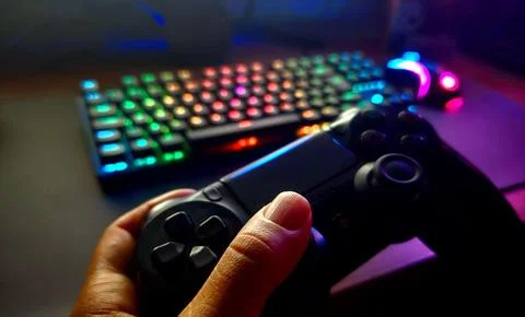 Video game controller with colorful keyboard Stock Photos