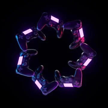 Video game controller concept 3d illustration. Multiple gamepads in a circle Illustrazione stock