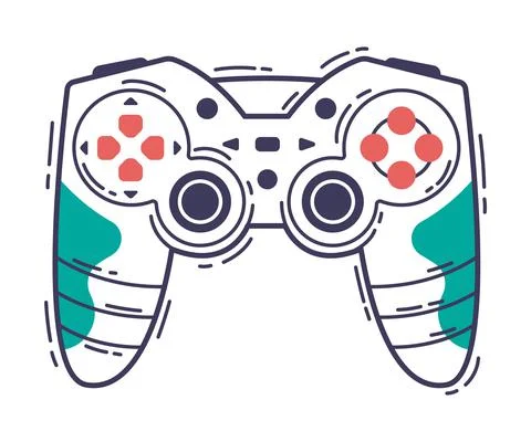 Video Game Controller, Gamepad Joystick Game Player Gadget Hand Drawn Vector イラスト素材