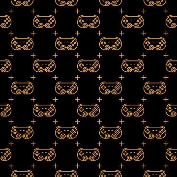 Video Game Controller or Gamepad vector dark outline seamless pattern 스톡 일러스트