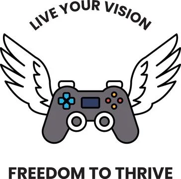 Video game controller with wings on it that says Live Your Vision and Freed.. Stock Illustration