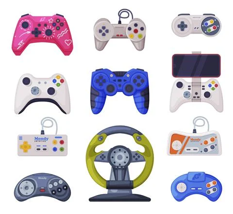 Video Game Controllers Set, Game Console Modern Devices Cartoon Vector Illustrazione stock