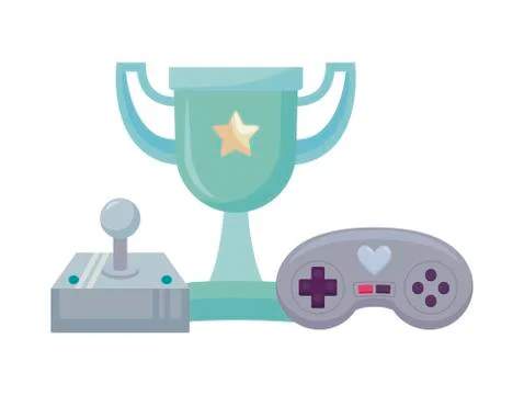 Video game controls and trophy pixelate icon Stock Illustration