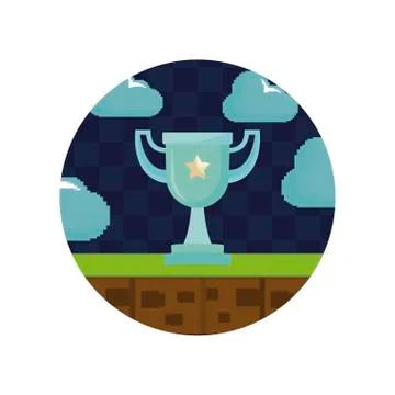 Video game controls and trophy pixelate icon Stock Illustration