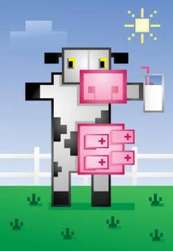 Video Game Cow Drinking Milk Cartoon Character Stock Illustration