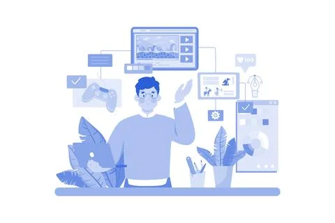 Video Game Designer coding interactive game environments 스톡 일러스트